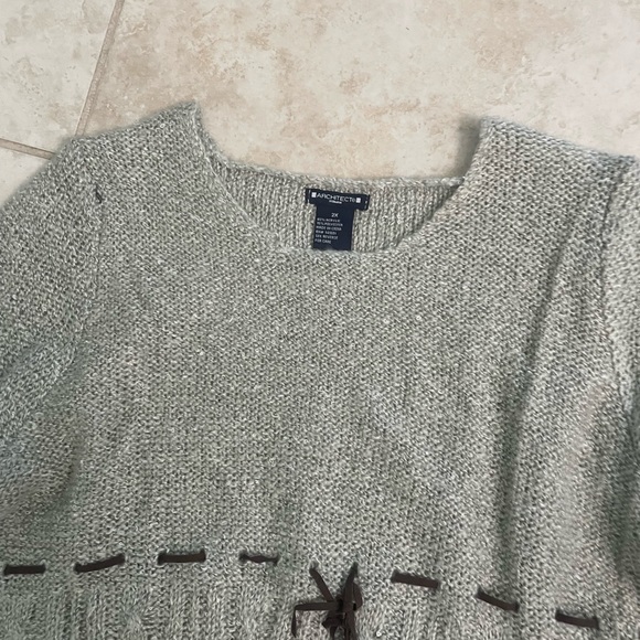 Architect brand grey sweater faux Suede ribbon under bust line acrylic - Picture 3 of 5